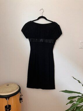 RARE Couture Montreal Vintage Pencil Black Dress | Quiet Luxury | Satin Bow